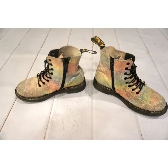 Dr. Martens Girls Holographic Combat Boots – Size 2 - Picture 4 of 11
